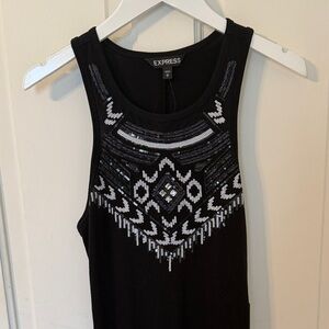 Express Black Tank Dress with Silver Sequin Geometric Detail